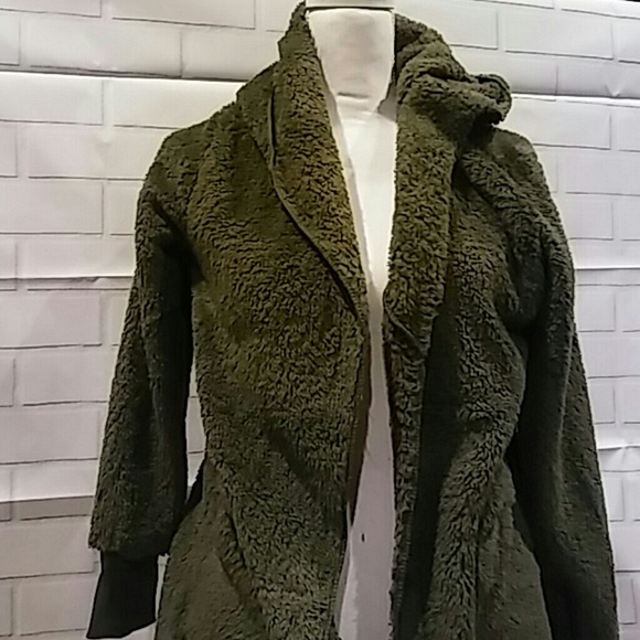 SUPER SOFT FUZZY fleece cardigan hoodie Army Green - Picture 6 of 6